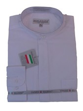 Men's Mandarin / Banded Collar Long Sleeve Dress Shirt White Convertible Cuffs