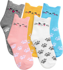 5 Pack Women's Cat Socks, Cute Cotton Animal Socks, Fun Socks for Women, Novelty