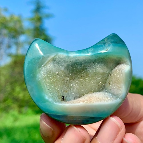 Cristallo di agata verde naturale 56 g grotta intagliato a mano luna cristallo gemma guarigione - Foto 7 di 24