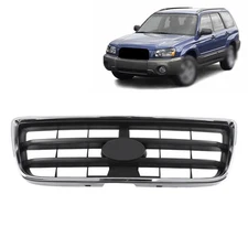 Front Bumper Upper Grille Chrome Shell w/ Insert For Subaru Forester 2003-2005