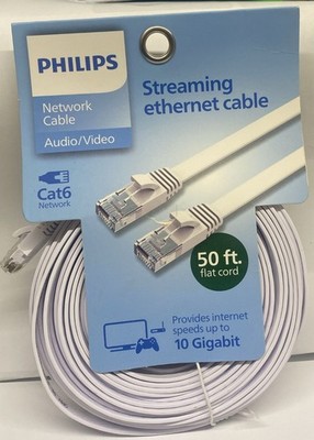 Philips Audio/Video Network Cable Cat6 Flat Streaming Ethernet Cable White, 50ft