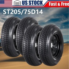 Set Of 4 St20575d14 5 Lug On 4.5 Trailer Tires On Rim 14 Rims Load Range C