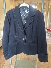 J.Crew Womens Navy Blue Cotton Blazer Scalloped Trim Lined Jacket Size 8
