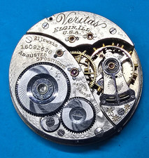 VINTAGE 16 SIZE 21 JEWEL ELGIN VERITAS POCKET WATCH PARTS GRADE 375 MODEL 15