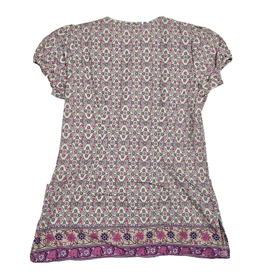 Blusa Médica Blanca Cruz Tostada Floral Rosa XS Enfermera RN LPN Ayudante Cuidador Tech Foto 2 de 3