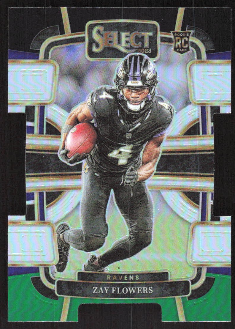 4741J 2023 Panini Select #8 Zay Flowers Black and Green Prizms Die Cuts