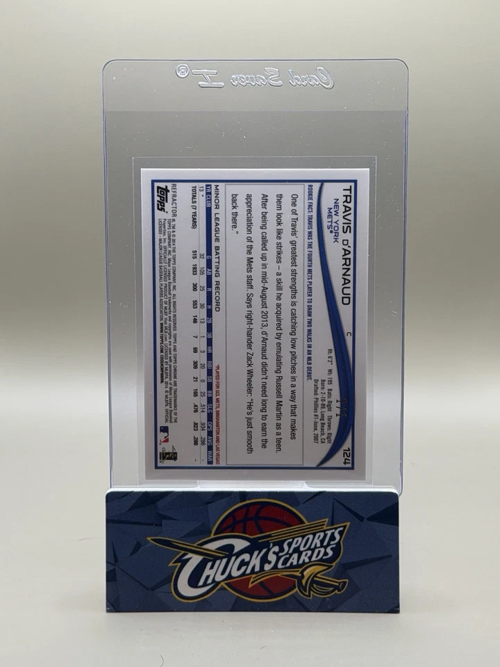 2014 Topps Chrome Baseball Travis D’Arnaud Superfractor Rookie 1/1 Mets #124 - Image 2 of 3