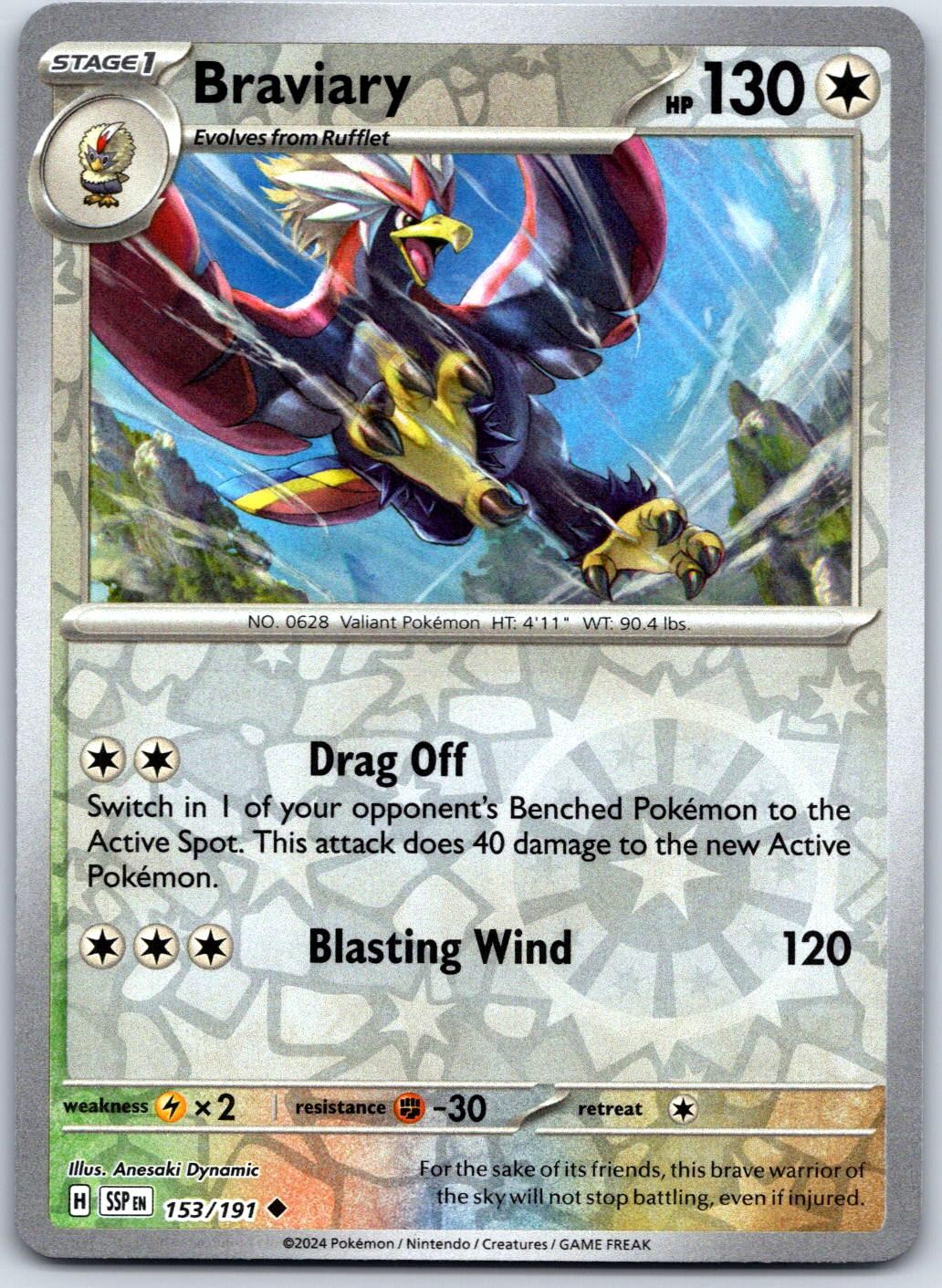 Braviary 153/191 Uncommon Surging Sparks Pokemon Reverse Holo Near Mint