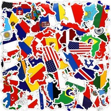 100 Pcs World Country Flag Stickers Vinyl Map Waterproof Small