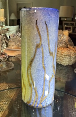COHN STONE STUDIO ART GLASS Hand Blown LARGE BLUE Vase 12  6401