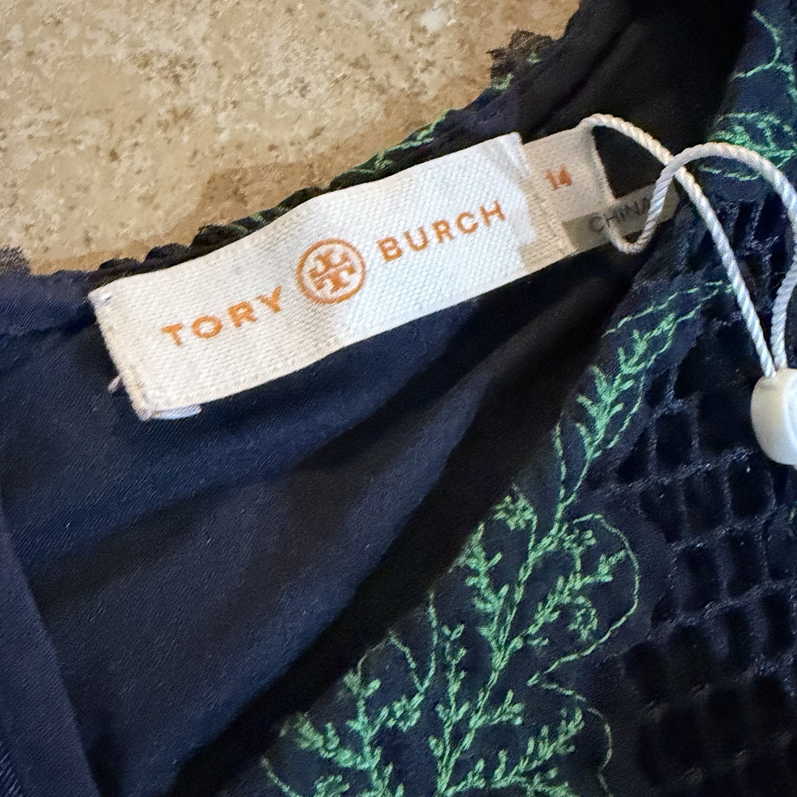 Tory Burch Wisteria Lace Mesh Dress Navy Green Floral Size 14 NWT thumbnail 4