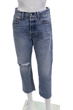 Levis Womens Cropped Straight Jeans Blue High Rise Cotton Size 27