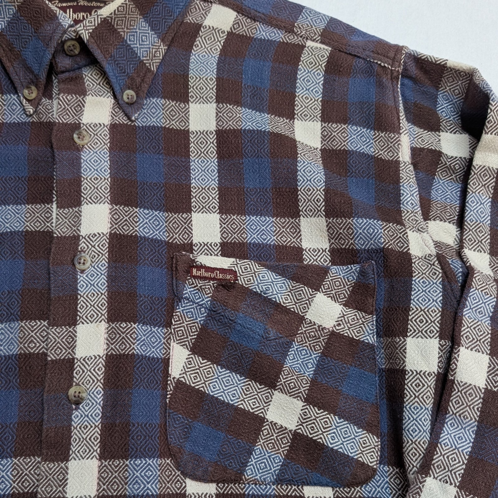 Vintage Marlboro Classics Shirt Mens L Brown Plaid Flannel Long Sleeve Western image 6
