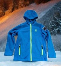 SPYDER HOODED TECHNICAL SKIWEAR KNIT JACKET in Youth size Medium 10/12 Blue/Lime