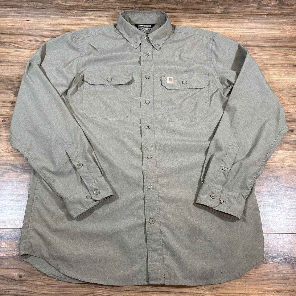 Lot Of 2 Carhartt Force Mens LG Tall |Olive| L/S S/S Button Down Work Shirts - Image 2 of 4