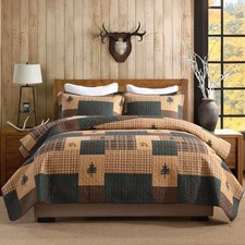 Cabin Quilt King Size - 100 Cotton Lodge King 98"x106" Dark Brown/Dark Green