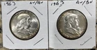 Franklin half dollar lot - 2 pcs- 1963- AU/BU - TONERS!