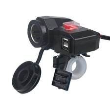 Motorcycle 12V Waterproof ATV Dual USB Charger Phone Cigarette Lighter Socket