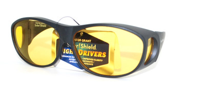 Foster Grant Solar Shield  FO-003  MBlk Night Driver Fits Over Sunglasses NEW !!