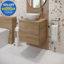 600mm Bathroom Countertop Vanity Unit Oval Basin Soft Close Wall Hung Oak Effect