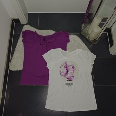 Neu sommer 2x Shirts Set M 40 42 Esprit Shirt 100%baumwolle weiß beerenton Top