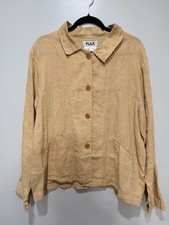 FLAX Women's Beige Button Front Collared Lightweight Jacket Medium Long Sleeve