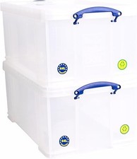 64 Litre Clear Storage Boxes Pack of 2 – Stackable, Clip-Lid, Transparent