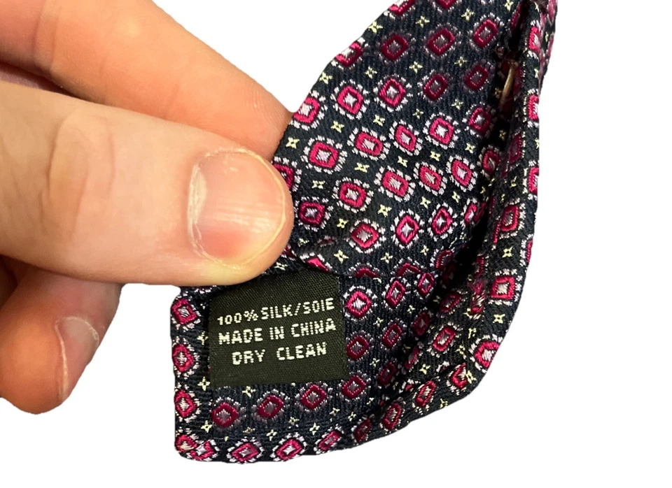 Corbata geométrica vintage para hombre Joseph & Lyman 100 % seda azul marino y púrpura Foto 4 de 4