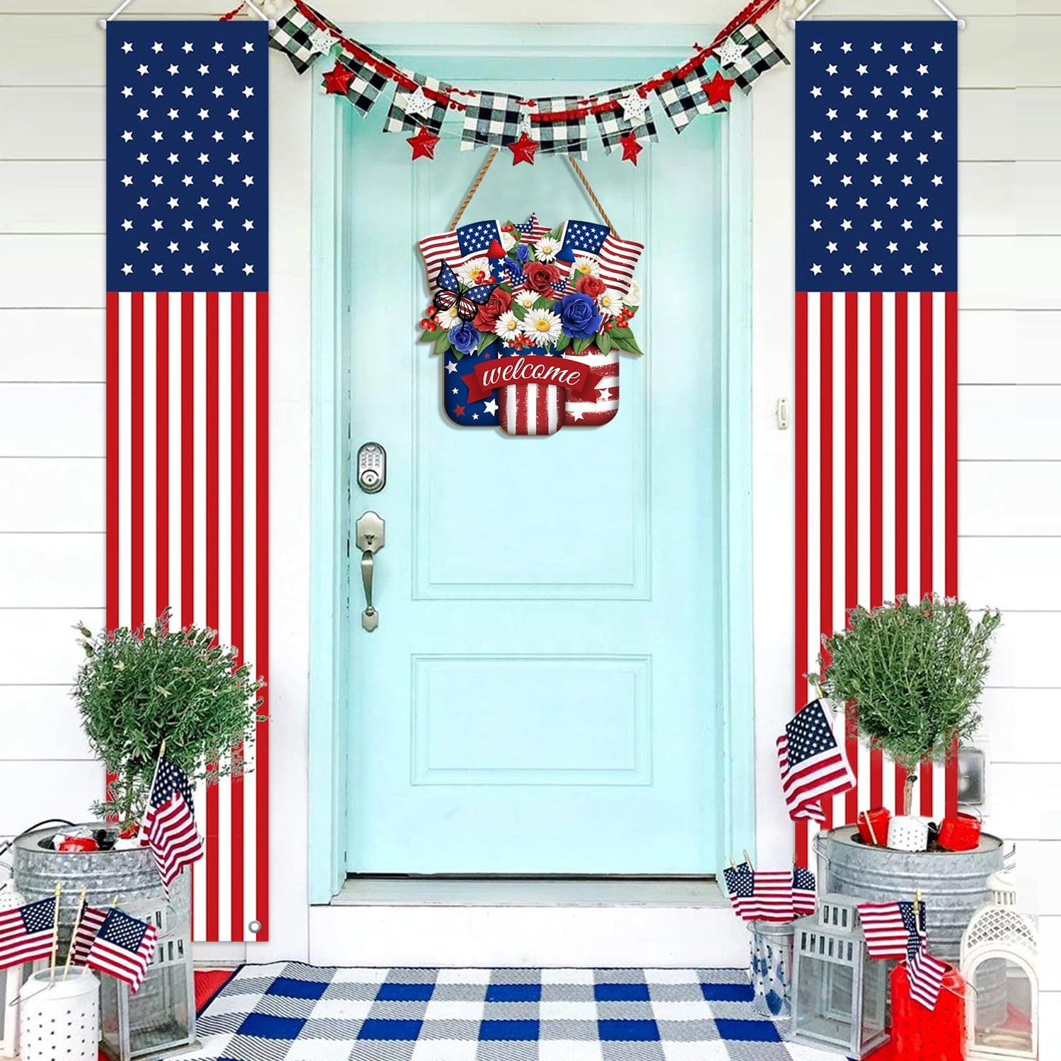 как выглядит 4Th of July Door Sign Independence Day Wreath Patriotic Door Decoration Flower U фото