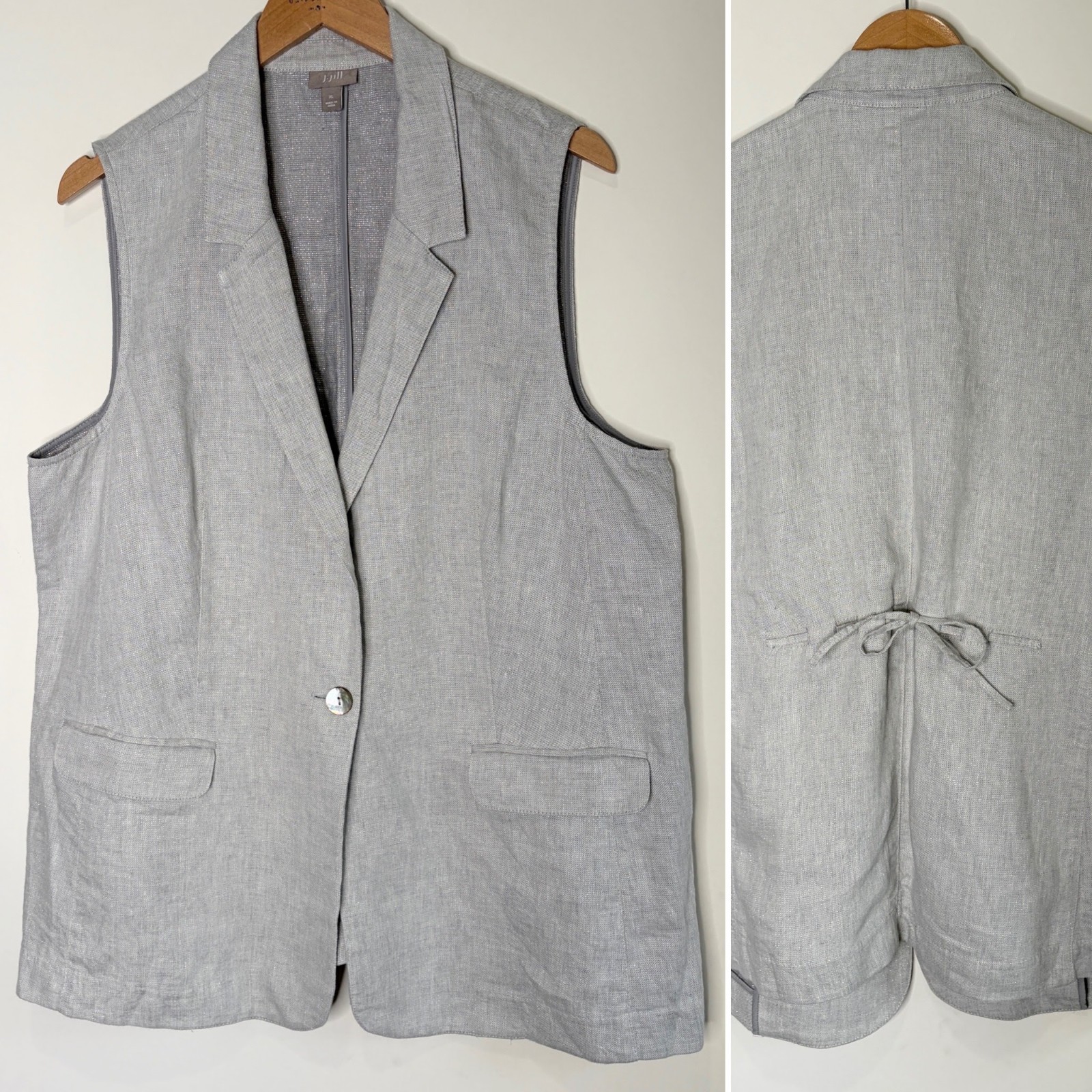 J Jill Vest Gray Silver Linen Blend Oversized Boxy Office Spring Bohochic XL