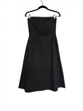 Vintage Y2K Classic Black Strapless Polka Dot Midi Dress
