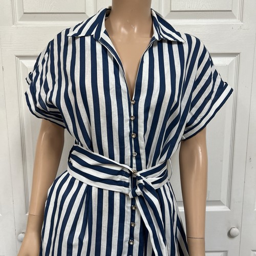 Zara Linin Blend Navy Striped Sailboat Dress Maxi Size L New - Picture 12 of 21