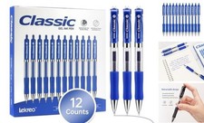 Classic Retractable Gel Roller Pens, 0.7mm Fine Point, Blue Blue Ink - 12 Packs