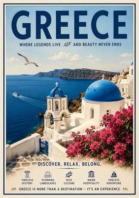 Griechenland ''Where Legends Live & Beauty Never Ends'' Poster A4 350 g/m² Wandbilddruck
