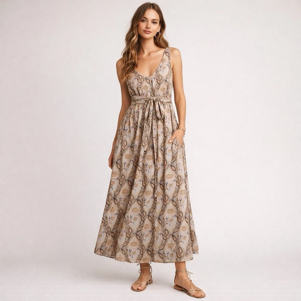 knee length dresses for ladies MARNI Floral Silk Shortsleeve Maxi Dress (Sz.40/4) main image 1