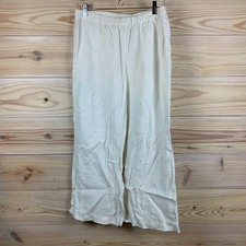 Chicos Linen Pants Women's 12 Large White Wide Leg Cropped Pull On Beachy Travel