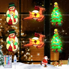 Christmas Window Lights Decorations, 15 LED Color Lighted Changing Stickers I...