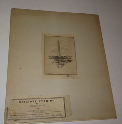 Vintage Signed Original Etching by Hopper Emory-''Washington Monument''-dated 1926