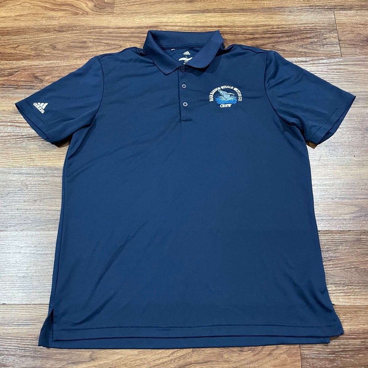 Adidas Golf Polo Shirt Bar Harbour Whale Watch Co Print Polyester Blue Mens LG