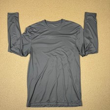 Men's Plain Charcoal Gray Long Sleeve Polyester Performance T-Shirt - Size Small