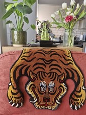 Tibetan Style Hand-Woven Tiger Carpet. Size 45 X 75 cm Unique Handmade Floor Art