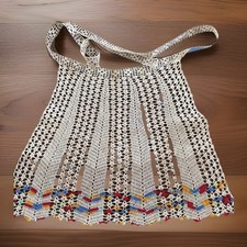 Hand Crocheted Half Apron Openwork Lace Multicolor Trim XS-S Kitchen Hostess VTG