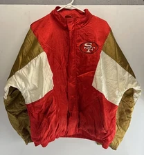 Vintage 49ers Apex One NFL Jacket L Red Gold White Stains Wear Rare