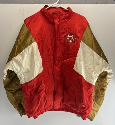 Vintage 49ers Apex One NFL Jacket L Red Gold White Stains Wear
