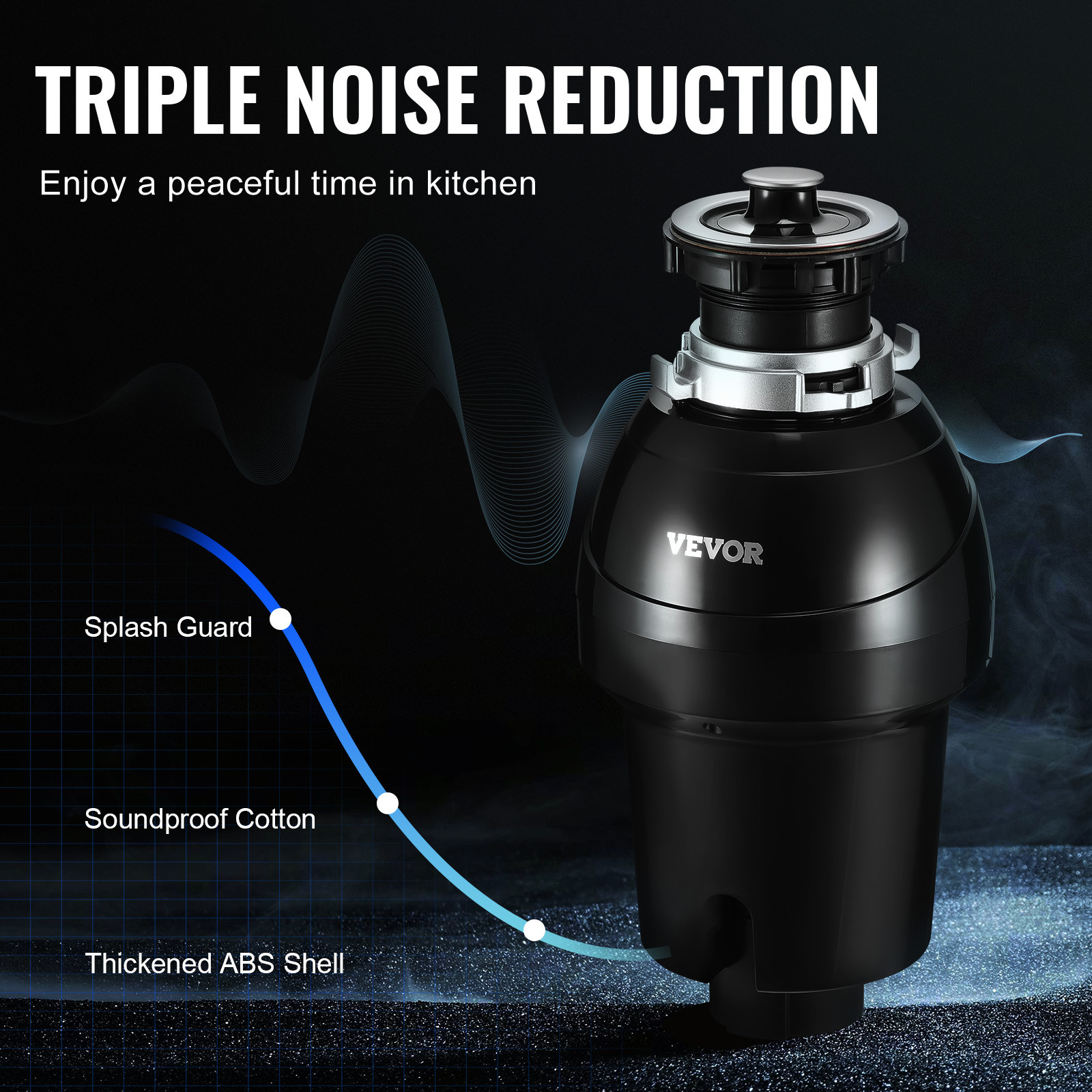 VEVOR Garbage Disposal 1 HP Continuous Food Waste Disposer 3270 RPM EZ  Corded