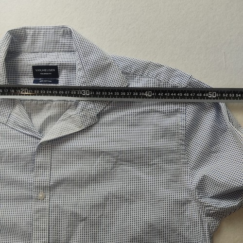 Camisa de vestir Van Heusen para hombre talla 41/86 ajuste a medida patrón azul 100 % algodón - Imagen 9 de 15