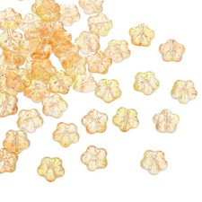 100Pcs Random Glass Flower Beads Transparent Floral Beads Yellow