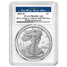 2026-W Proof 1 American Silver Eagle PCGS PR69DCAM West Point Label White Frame