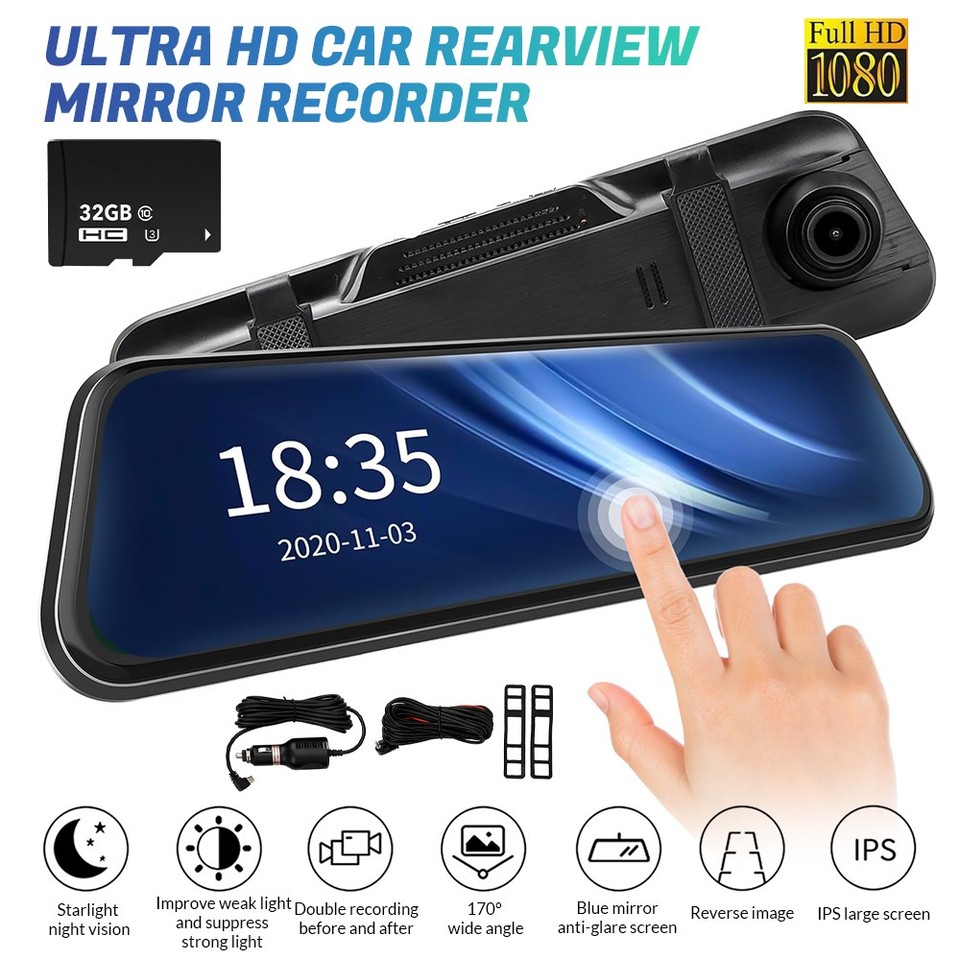 Car 10in Touch Screen Video Recorder Rear View Camera Mirror DVR Dash ...