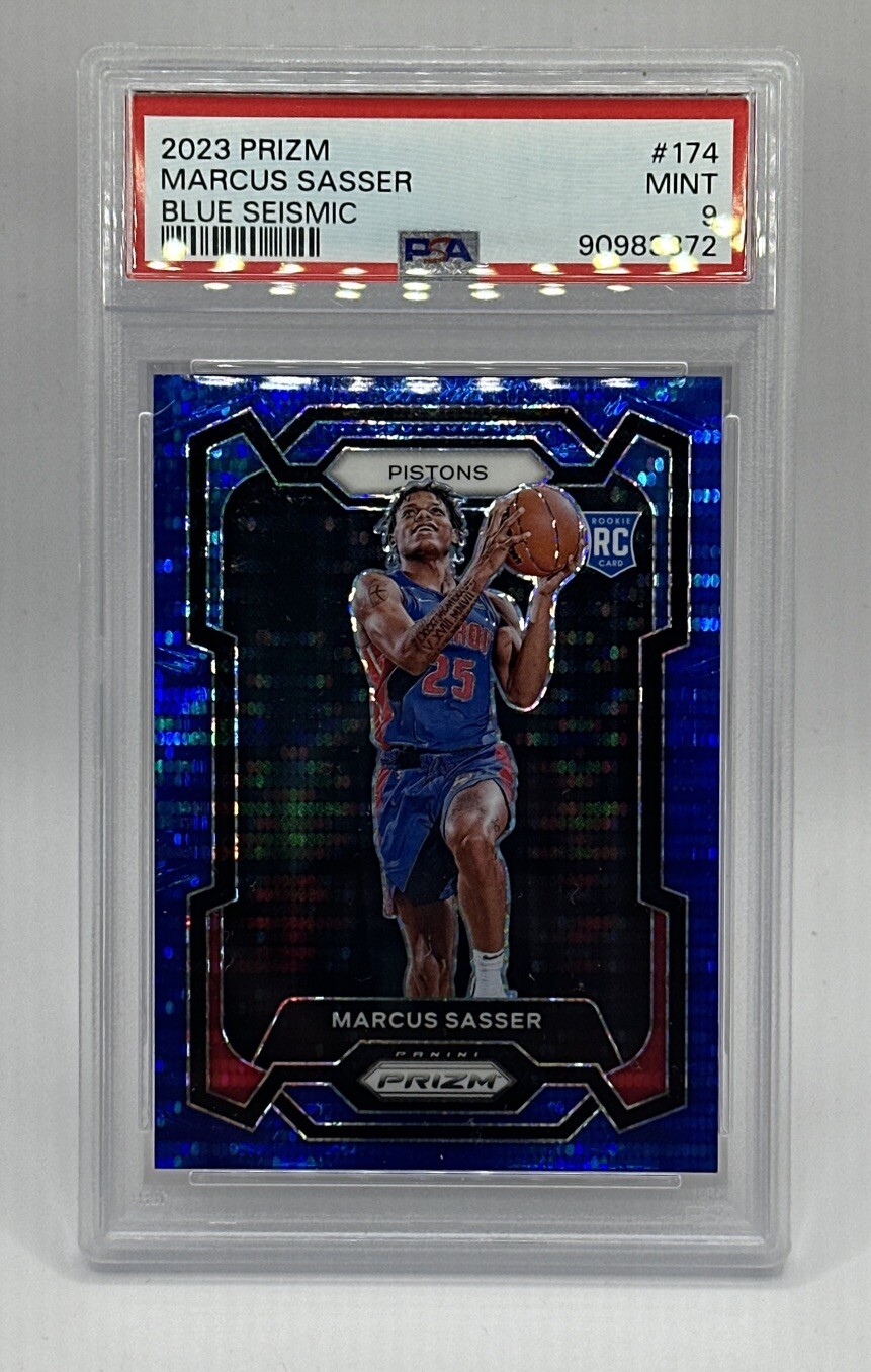 Marcus Sasser 2023 Prizm Blue Seismic Rookie /99 PSA 9 #174 Rc POP 2